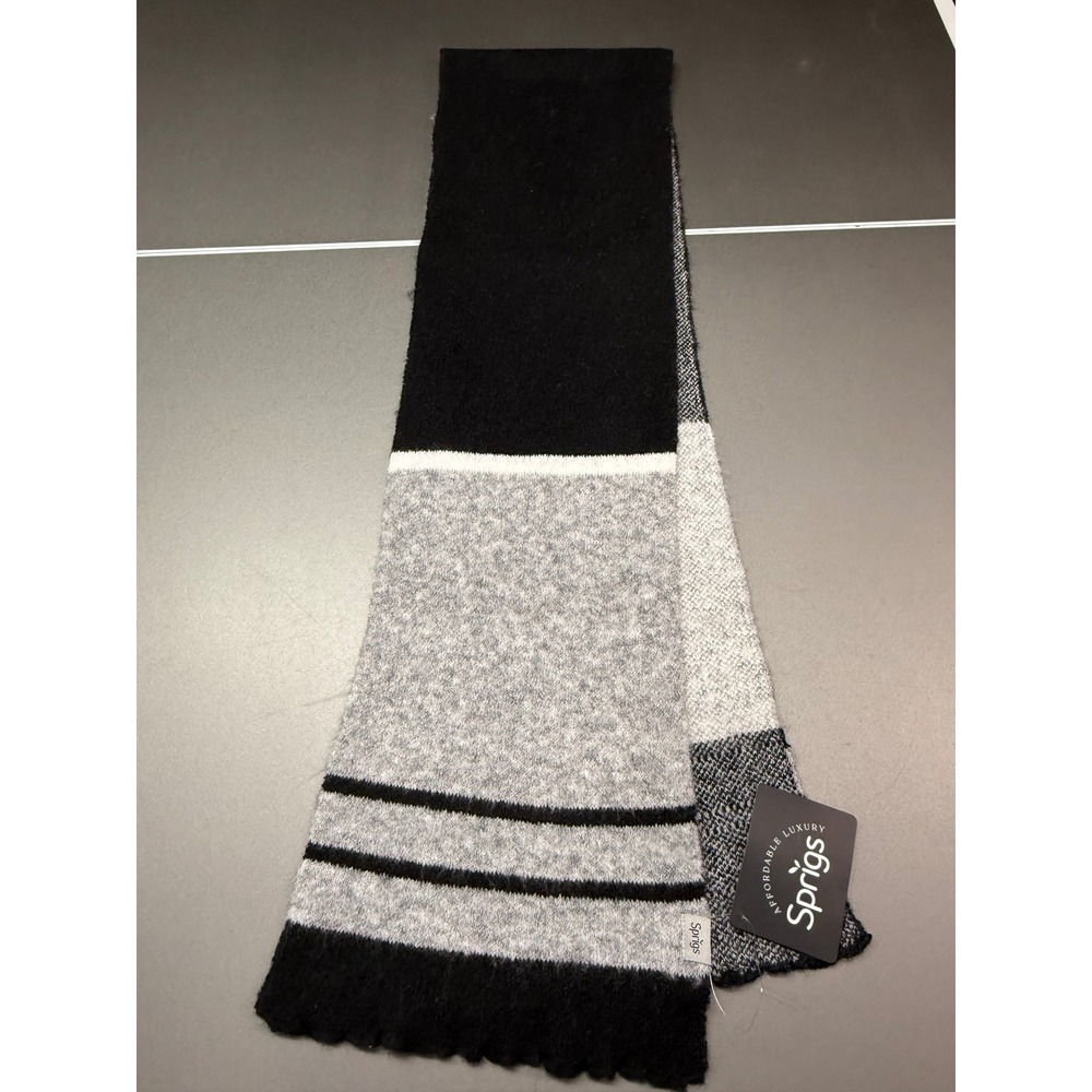 Sprigs Affordable Luxury Knit Scarf Black Grey White Colorblock Striped NWT